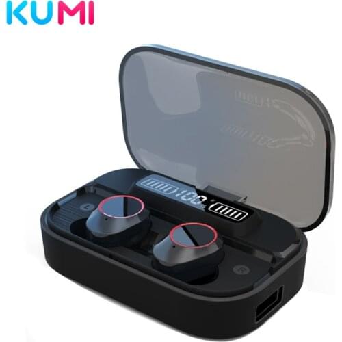 KUMI T9S Pro 2000mAh Charging Box TWS Bluetooth Earphone True Wireless LED Waterproof Sports HiFi Stereo Bass In Ear Earbuds