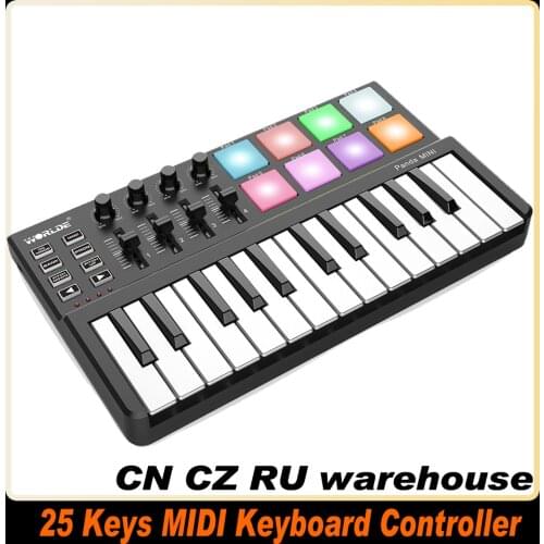 WORLDE Panda 25 Keys MIDI Keyboard Controller USB MIDI Controller 8 RGB Backlit Trigger Pads 6.35mm Pedal Jack Keyboard Piano