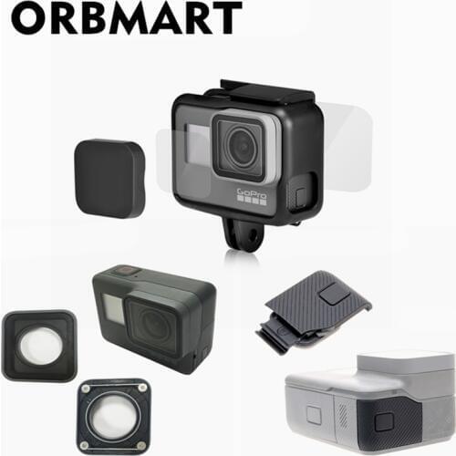 ORBMART Lens Cap Cover + Front Back Glass Screen Protector + Protective Lens Replacement + Side Door For GoPro Hero 5 6 7 Black