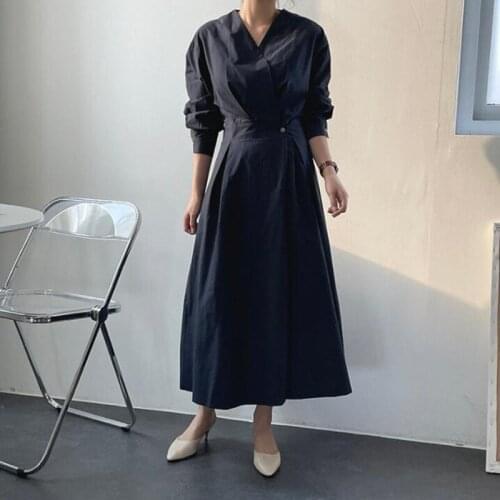 ZAWFL 2021 Fashion New Chic Sashes Dresses Women V-neck Slim Waist Dress Autumn Elegant Solid Color Femme Vestidos