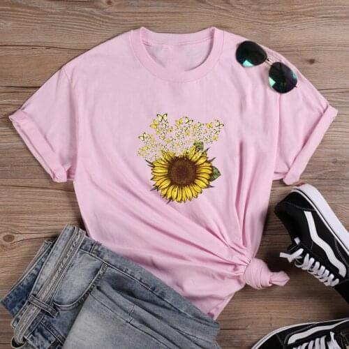 Sunflower Shirt Graphic T Shirt Women Short Sleeve Cotton T Shirts Woman Black White Loose Women Top Harajuku T Shirt Femme