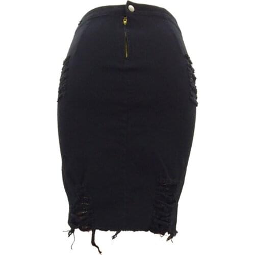 Womens Distressed Jean Skirt, Casual High Waist Ripped Denim Pencil Skirt