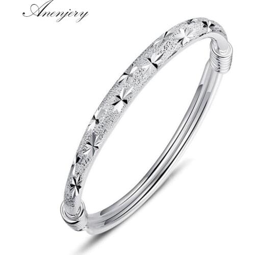 ANENJERY 925 Sterling Silver Scrub Star Adjustable Bracelets & Bangles pulseras For Women Valentines Day present S-B62