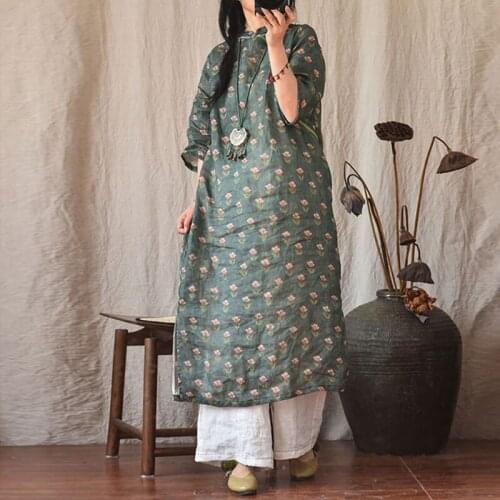 Johnature Vintage Ramie Women Dresses Loose Linen Chinese Style O-neck 2021 Summer New Half Sleeve Elegant 4 Colors Dresses