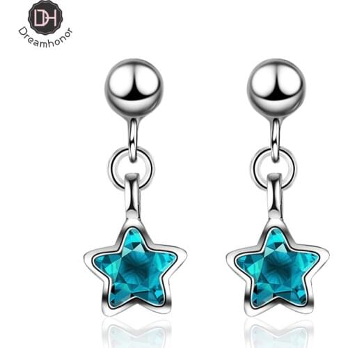 Dreamhonor New Trendy Fashion 925 Sterling Silver Blue Crystal Star Stud Earrings Jewelry Accessories Sweet Design
