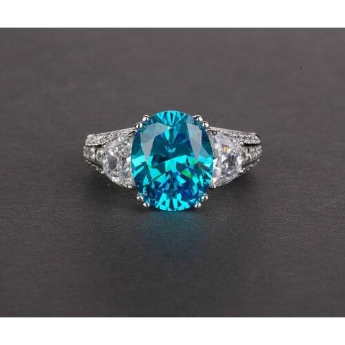 2021 New 9*11mm Vintage Aquamarine Topaz Quartz Lab Diamonds Ring For Women 925 Sterling Silver Wedding Engagement Fine Jewelry