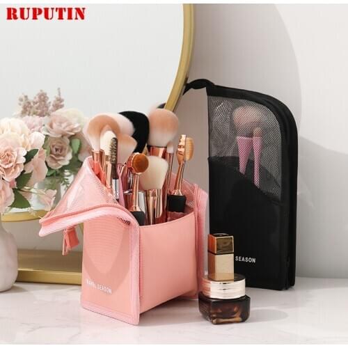 1 Pcs Stand Cosmetic Bag for Women Clear Zipper Makeup Bag Travel Female Makeup Brush Holder Organizer Toiletry Bag Beauty Case