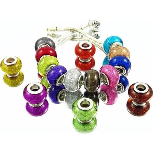 10 Pcs Wholesale Bulk Colorful Glitter Beads Fit Pandora Bracelet Cord Key Chain Charm Necklace Earrings for Jewelry Making Gift