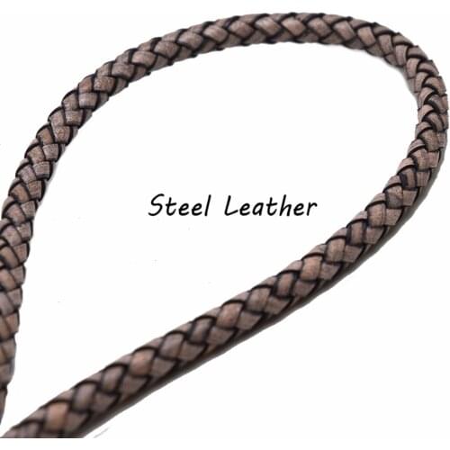 2m/lot Approx 6mm antique Round Braided Genuine Leather Cord Coffee Cow Leather Cords String Rope Bracelet Findings DIY Jewelry