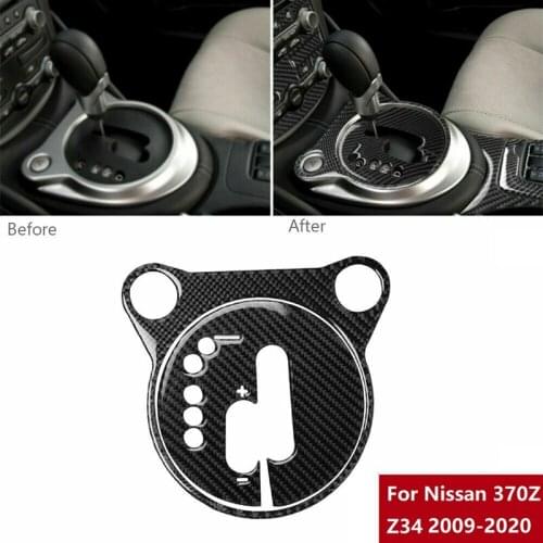 2Pcs Interior Gear Shift Box Panel Decoration Frame Trim Cover Carbon Fiber Refitting for Nissan 370Z Z34 2009‑2020 LHD