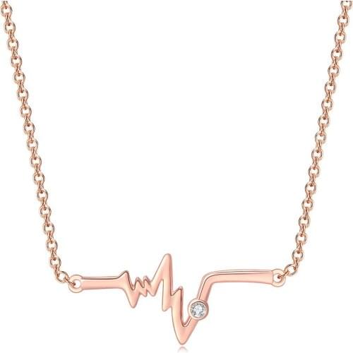 2021 NEW Electrocardiogram Pendant Necklaces For Women Rose Gold Color Metal Choker Party Gift Fashion Jewelry N171