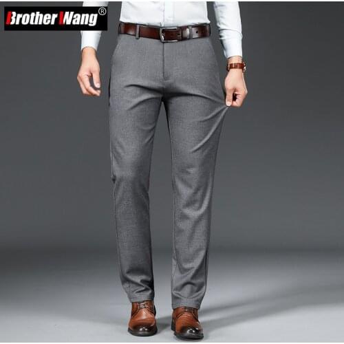 2021 Autumn and Winter New Contains Wool Mens Regular Fit Stretch Casual Pants Business Fashion Straight Trousers Male Brand