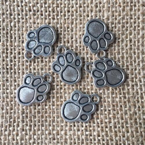 22 Pcs/lot 22x17mm Dog Paw Charms for Jewelry Making Antique Silver Plated Pendant for DIY Necklaces Bracelets A013