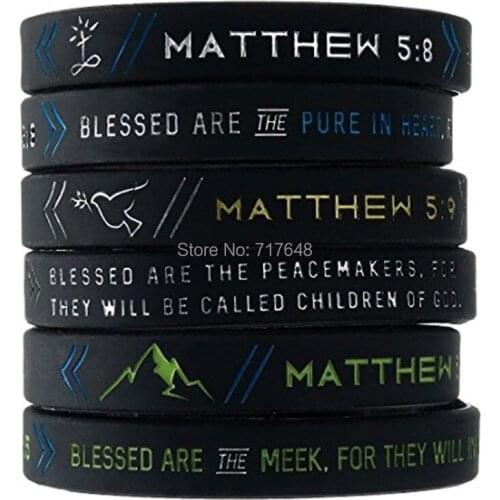 300PCS The Beatitudes Bible Wristbands w Christian Symbols - Matthew wristband silicone bracelets free shipping by FEDEX
