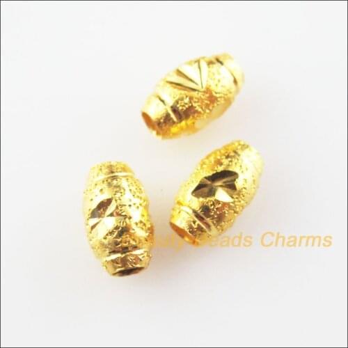 40Pcs Gold Color Loose Oval Rice Copper Flower Spacer Beads Charms 5x9mm