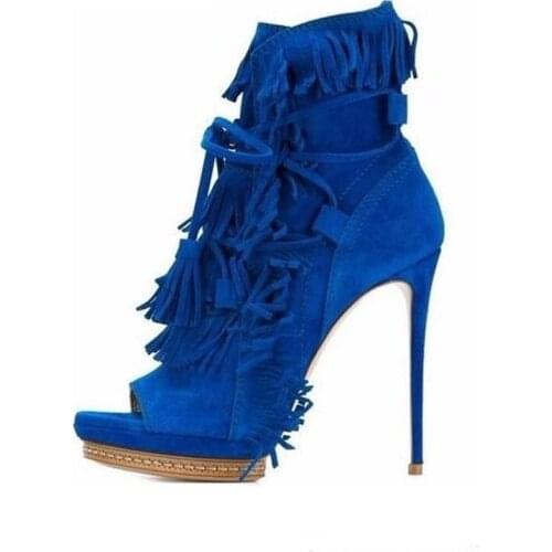 High Quality Sexy Peep Toe Platform Ankle Boots Fringed Lace Up High Gladiator Sandals High Heels Fashion Boots For Women