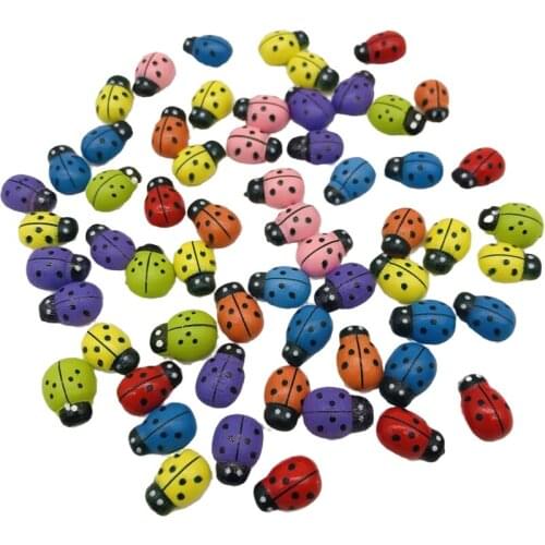 30pcs/pack mixed colors 13mm*9mm Wooden 3D art Ladybugs beetle fridge Wall Stickers home garden decals