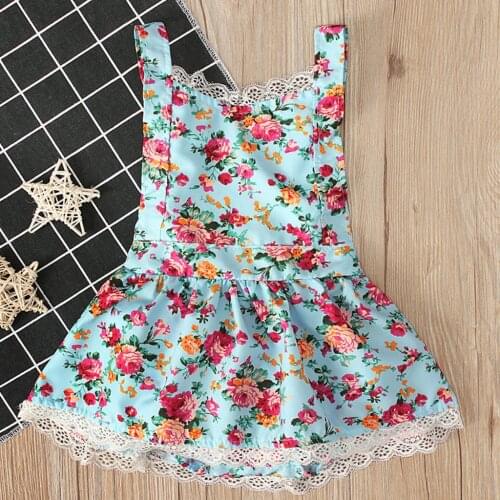 2021 New Fashion Newborn Infant Baby Girls Backless Lacing Floral Print Romper Dress small fresh Baby Summer Clothes Hot sell