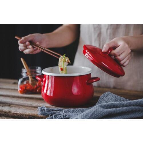Japanese cover pot enamel cooker ears thickened porcelain enameled hot soup stew pot electromagnetic stove gas general fryer