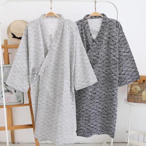 Men Fashion Printing Kimono Robe Sleepwear Nightgown Loose Mid Length Bathrobe Nightgown for Men Casual Home Wear