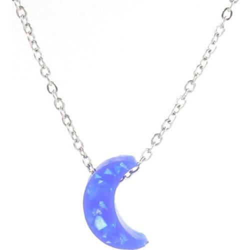 Jaymaxi Moon Opal Pendant Necklace Stainless Steel Synthetic Opal Choker Necklace For Women Party Gift 45cm 2Piece/lot