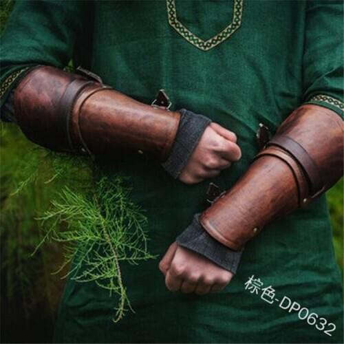 Arm Defense Leather Gloves Cosplay Costume Leather Buckle Shoes Cover Handmade Pair of Leather Bracers Armor Medieval