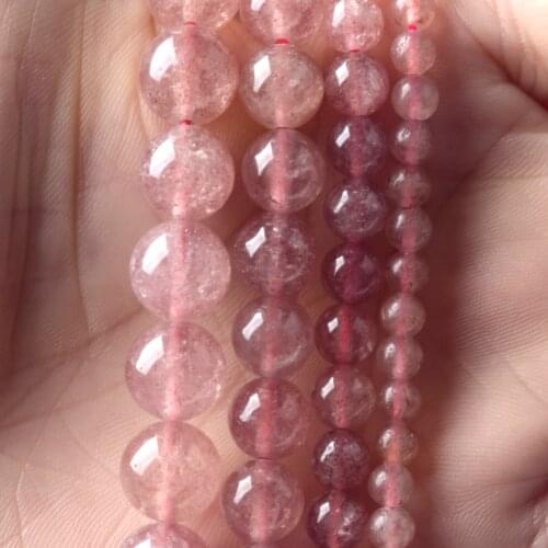 Natural Strawberry Quartz Crystal Stone Round Loose Spacer Bead For Jewelry Making DIY Bracelet Handmade 4/6/8/10mm