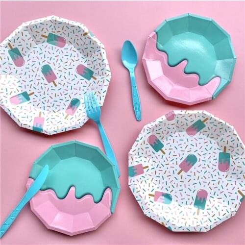 Summer Ice Cream Disposable Party Tableware Paper Plates Birthday Swimming Pool Rave Party Baby Shower Decor Wedding Supplies