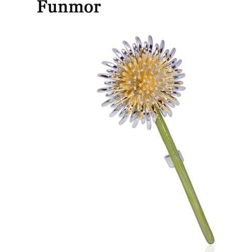 Funmor Dandelion Copper Brooch Plant Enamel Pins For Women Mens Coat Dress Corsage Holiday Routine Decoration Accessories Gifts