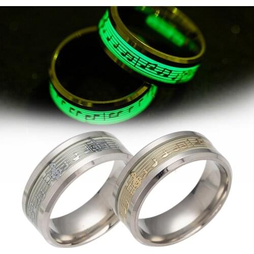 2021 Fashion Stainless Steel Luminous Ring Punk Note Piano Clef Accessories Romantic Couple Anniversary Gifts for Men and Women
