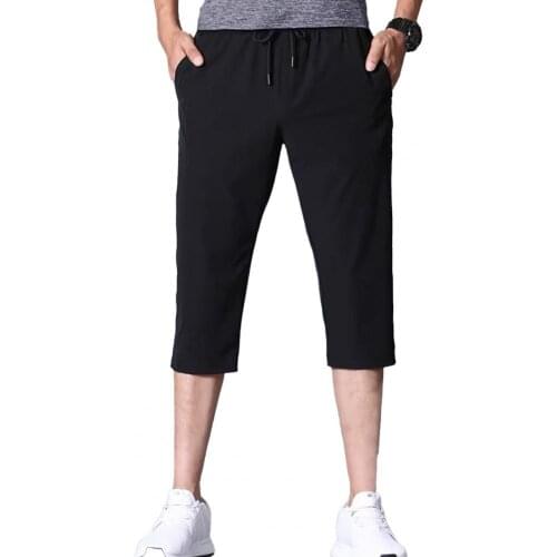 Mens Shorts Summer Breeches 2021 Thin Nylon 3/4 Length Trousers Male Bermuda Board Quick Drying Beach Black Mens Long Shorts
