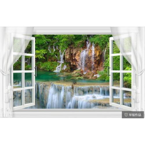 Custom mural 3d photo wallpaper Beautiful scenery of waterfall outside the window living room Home decor wallpaper for wall 3 d