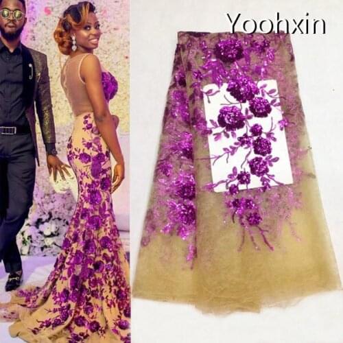 NEW sequin african lace fabric Embroidered 5 yards flower lace fabric sewing DIY trim applique Ribbon collar dress guipure decor