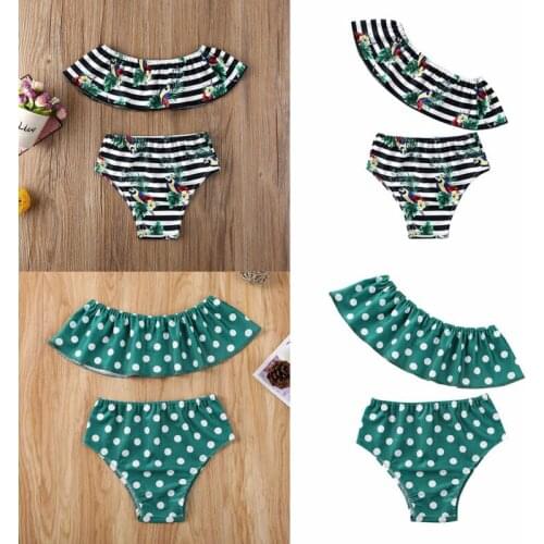 2021 New Swimsuit Toddler Baby Girls Clothes Striped Swimwear Bow Bikini Swimsuit Swimming Costume 1-4 Years