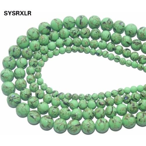 Wholesale Green Synthesis Turquoises Stone Round Beads For Jewelry Making Charm DIY Bracelet Necklace Material 6/8/10/12 MM