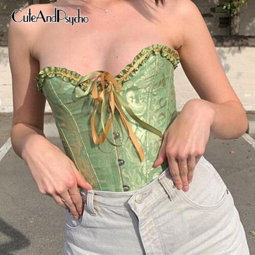 Sexy Skinny Y2K Cute Corset Tops Women Ribbons Slim Ribbed Crop Camis Fashion Korean Vintage Summer Vest Clubwear Cuteandpsycho