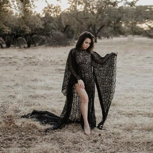 Maternity Photography Dress Pregnant Women Sexy Photography Props Black Lace Trailing Maternity Dress Zwangerschaps Kleding