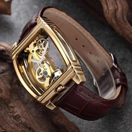 Fully Transparent Skeleton Automatic Mechanical Watch Men Steampunk Self Winding Leather Stainless Steel Mens Clock Montre Homme