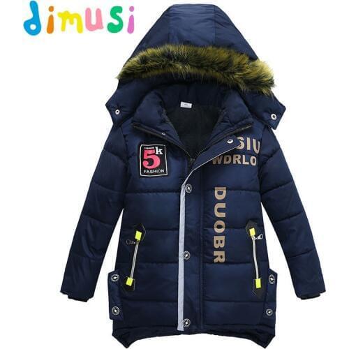 DIMUSI Boy Down Parkas Winter Warm Boys Fur Cotton Thick Hooded Coats Children Outerwear Windbreaker Girls Jacket 8T,EA049