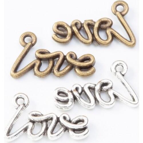 RAINXTAR Fashion Alloy LOVE Letter Pendant Charms 12*20mm 100pcs AAC864