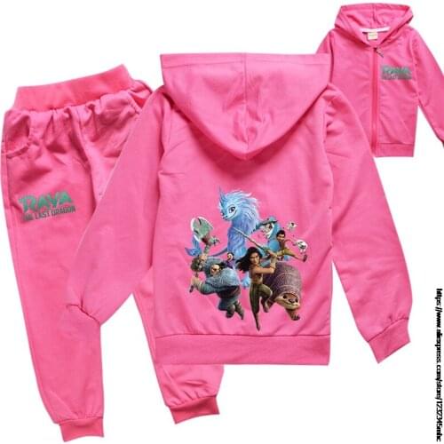 Raya and The Last Dragon Clothes Kids Zipper Hooded Coat Fashion Soft Cute Jacket and Pants 2pcs Set Boys Long Sleeve Suits
