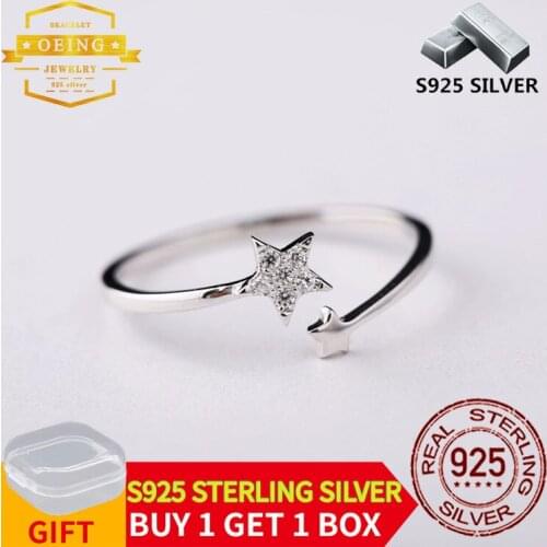 Real 925 Sterling Silver Rings for Women Vintage Zircon Star Open Ring Round Engagement Rings Silver 925 Jewelry Anillos Mujer