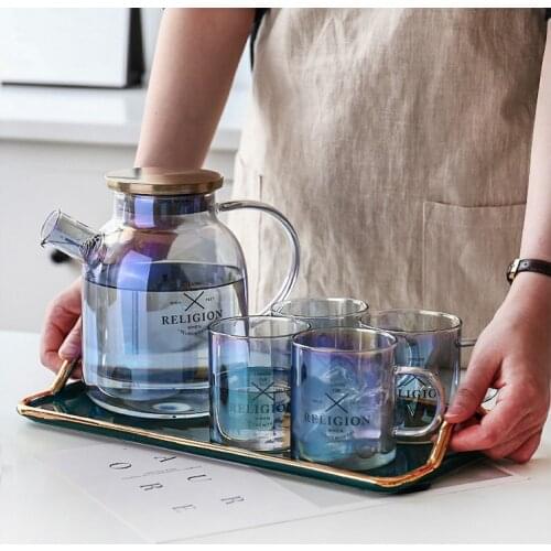 Glass large-capacity cold kettle set heat-resistant explosion-proof teapot cool boiling cup pot home kettle juice jug cup