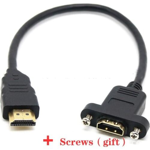 Extension Cable HDMI Male to Female With Screw Panel Mount Gold plated Video Adaptor Connector 30cm 50cm 1FT 1080P HDTV 100pcs