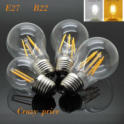 Vintage E27 B22 Retro Edison LEDGlobe Bulb 2W 4W 6W 8W Glass Bulb Candle Light A60 Screw Bayonet Base 220V Cool Warm White Lamp