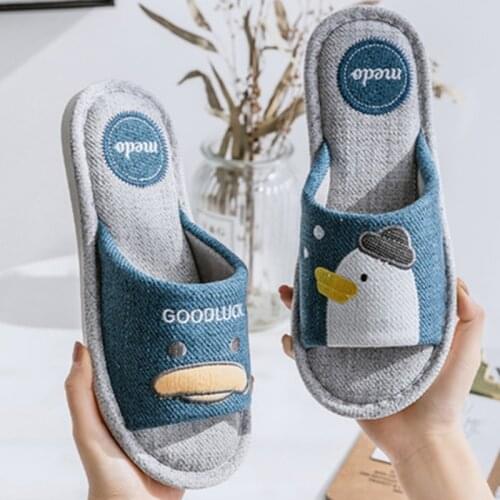 Lovers Lndoor Flax Slippers 2021 Summer Flat Shoes Woman Home Slip On Slides Cartoon Style Non-Slip Women Casual Floor Slipper