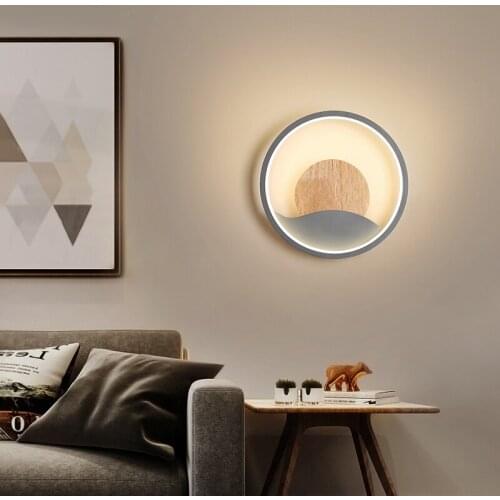 Nordic Style Iron&Wooden Led Wall Lamp Sunrise Look Hall Staircase Lamp Modern Creative TV Background Bedroom Bedside Lights