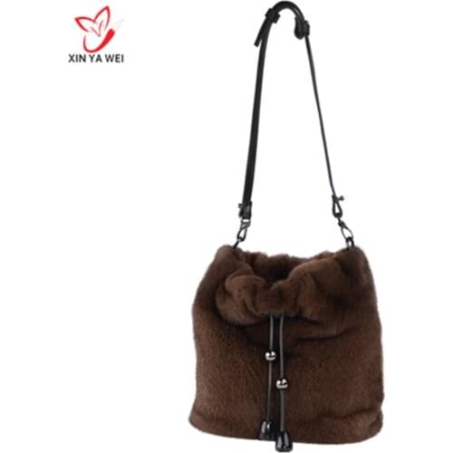 Woman bag genuine Mink Fur leather handbags womens leather hobos shoulder crossbody bags high quality women totes messenger bag