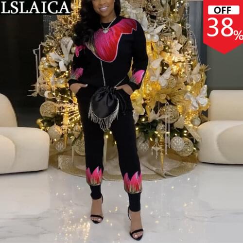 2 Piece Set Pure Color Retro Printing Casual Loose Loungewear Women Fashion Elastic Waist Long Sleeve Sweat Suits Women