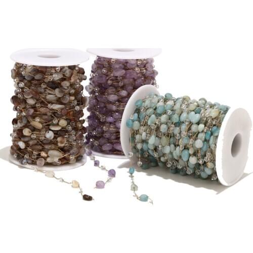 1Meter Stainless Steel Gold Chain Handmade Charm Gemstone Semi-Precious Colorful Stone Rosary Beaded Chains DIY Jewelry Making